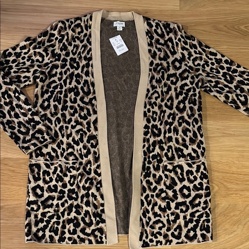 JCREW NWT Leopard Print Open Front Cardigan Sweater